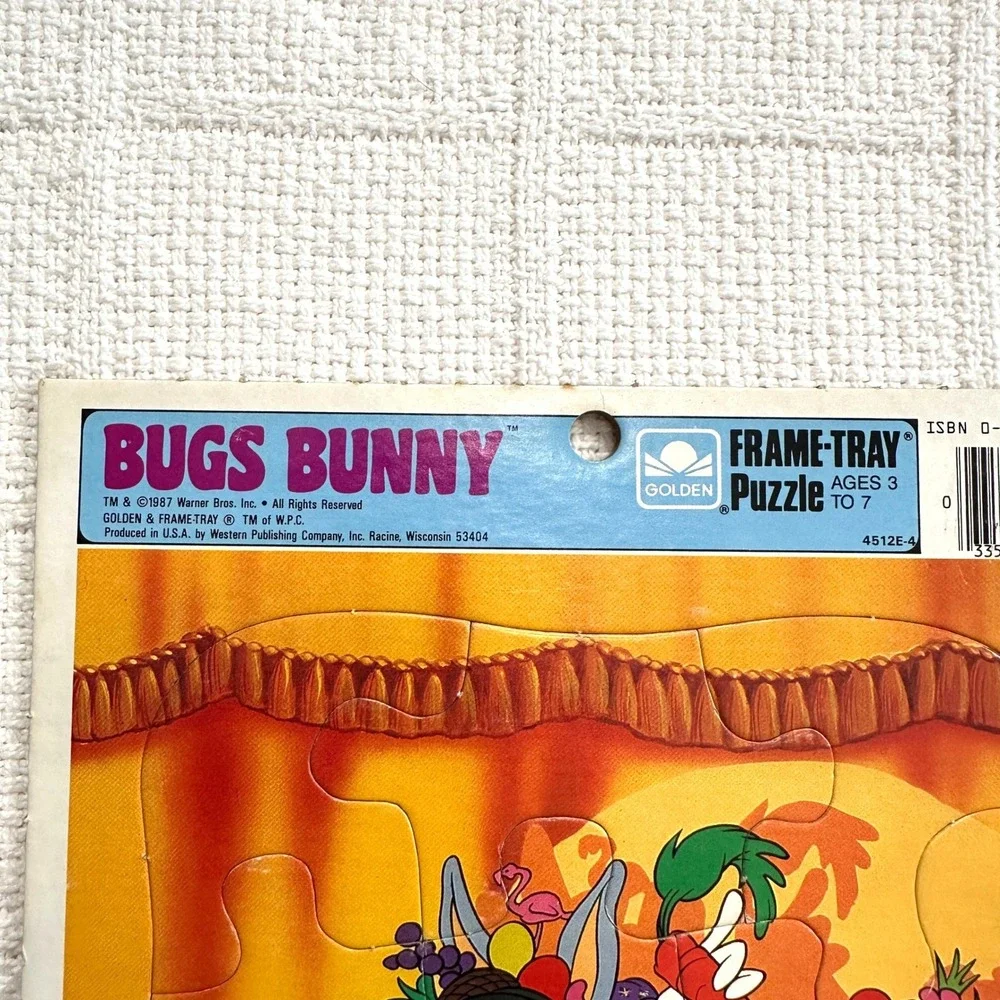 VTG Bugs Bunny Daffy‎ Duck Golden Frame Tray Puzzle Looney Tunes Kidcore 80s